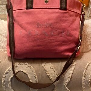 Coach Pink and Brown Leather Tote Bag